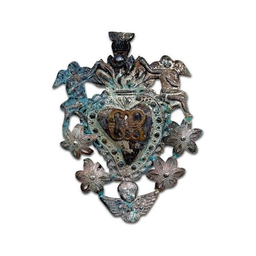 19th-century Italian Ex-Voto Sacred Silver Heart (No. 107)