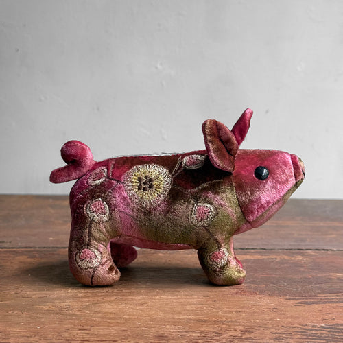 Mimosa Embroidered Silk Velvet Piglet in Shaded Light Rouge