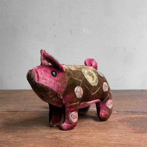 Mimosa Embroidered Silk Velvet Piglet in Shaded Light Rouge