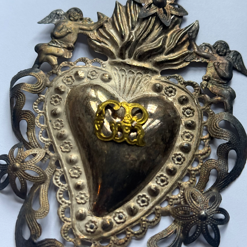 19th-century Italian Ex-Voto Sacred Silver Heart (#7)