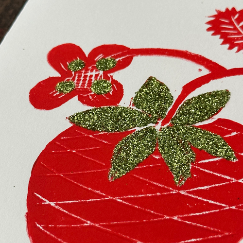 Block Printed Strawberry Folded Card