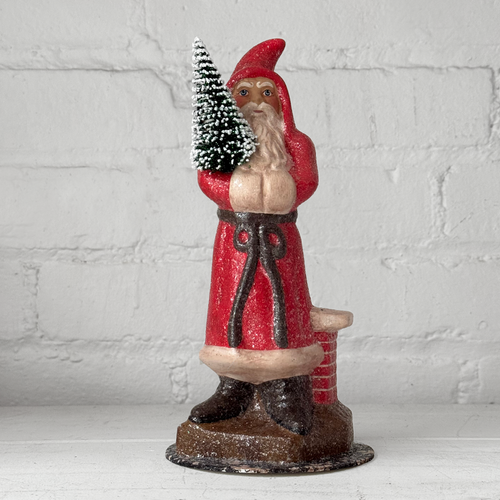 Papier-Mâché Santa on a Chimney in Old Finish