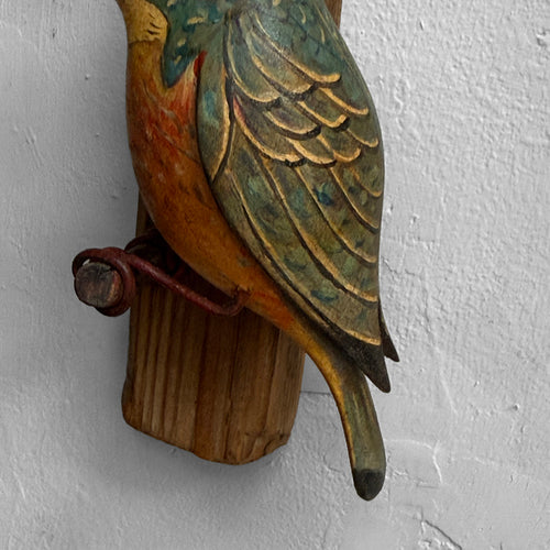 Early 20th-century Black Forest Carved Kingfisher Bird with Fish (BF-606)