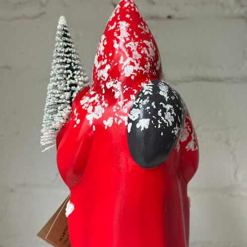 Papier-Mâché Santa in a Light Red Coat with Glittered Beard