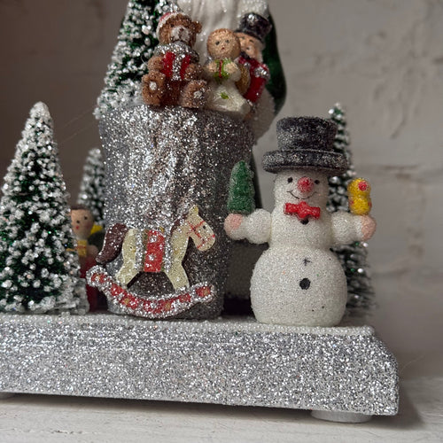 Papier-Mâché Santa in Forest Green with Toys