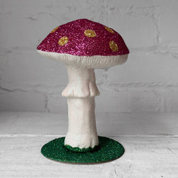 Single Glitter Mushroom in Pink with Yellow Dots