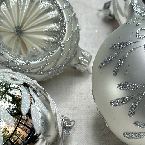 Set of 6 Oval Silver Reflector Ornaments