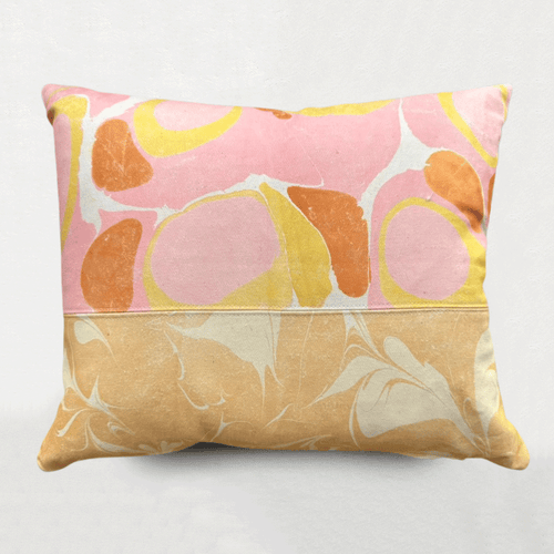 Hand Marbled One of a Kind Orange Pillow #407