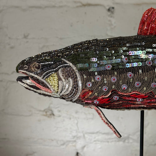 Hand-Beaded Brook Trout on Stand by Trovelore