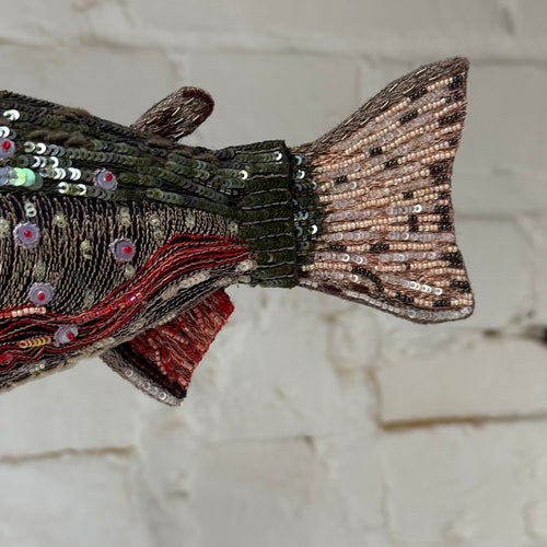 Hand-Beaded Brook Trout on Stand by Trovelore