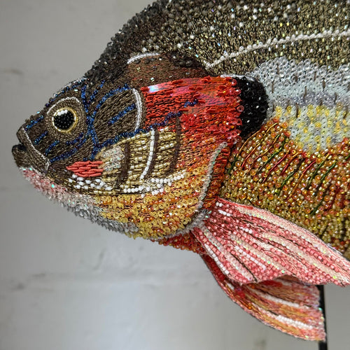 Hand-Beaded Sun Fish on Stand by Trovelore