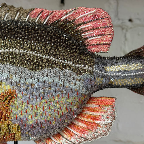 Hand-Beaded Sun Fish on Stand by Trovelore
