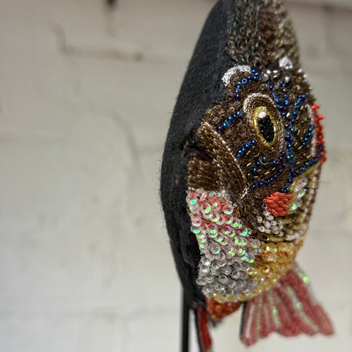 Hand-Beaded Sun Fish on Stand by Trovelore