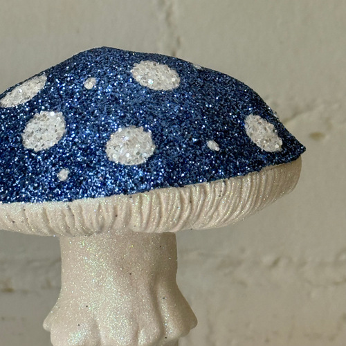 Single Glitter Mushroom in Blue with White Dots