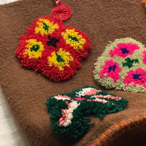 PO! Paris Nathalie Lete Woven & Knotted "Les Petits Fleur" Bag in Marron