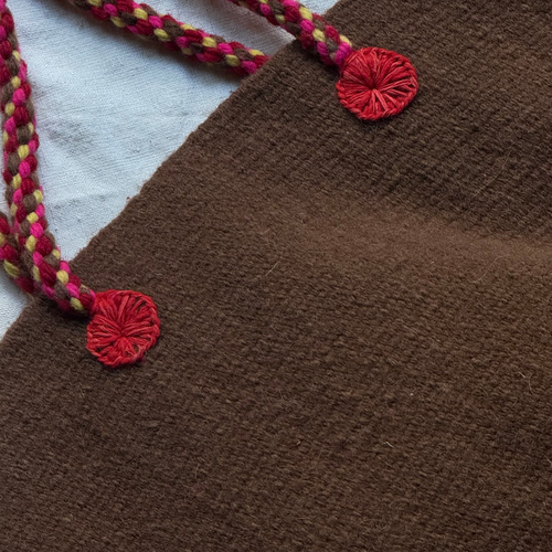 PO! Paris Nathalie Lete Woven & Knotted "Les Petits Fleur" Bag in Marron