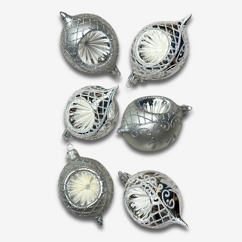 Set of 6 Oval Silver Reflector Ornaments