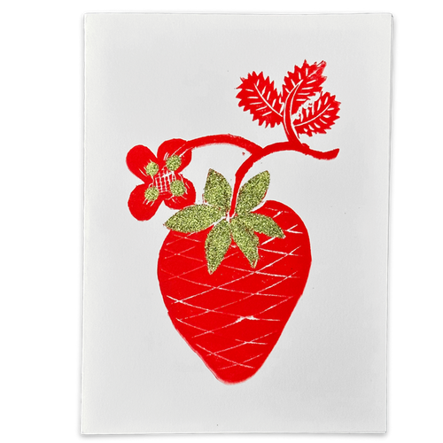 Block Printed Strawberry Folded Card