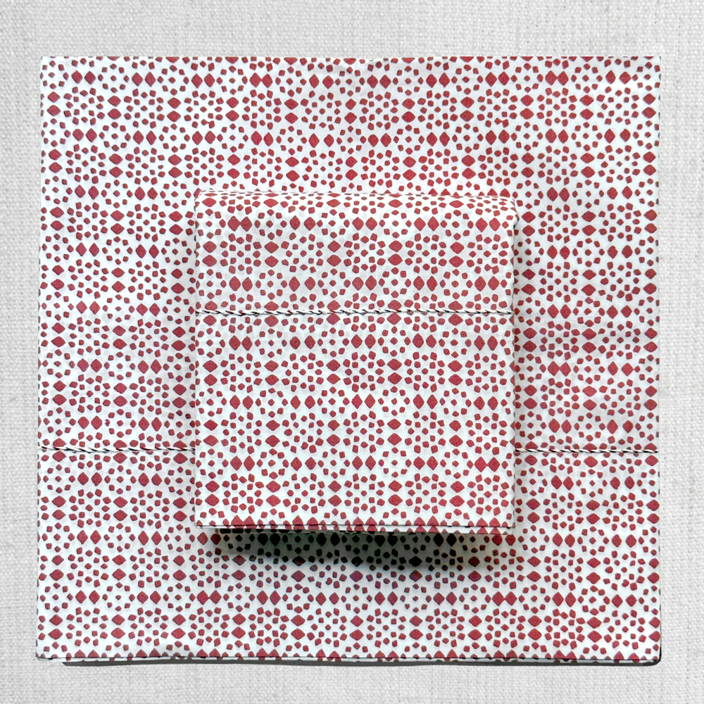 Rasa Block Printed Sheet Set in White Nakashi & Madder
