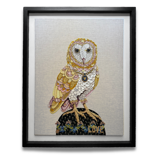 "Love & Hope" Pair of Hand Embroidered Owls by Zara Merrick