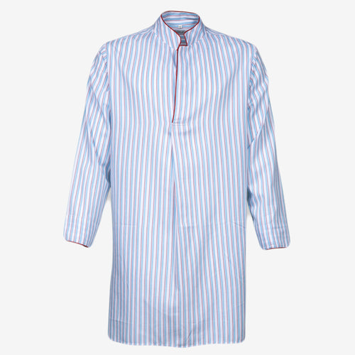 P. Le Moult Nightshirt in White & Sky with Red Piping