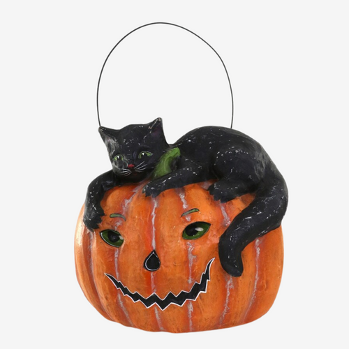 Cat with Pumpkin Candy Bucket
