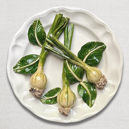 Christine Viennet Green Onions Trompe l'Oeil Porcelain Plate (#08)