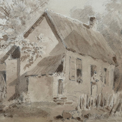 19th Century French Monochromatic Watercolor Painting by Alphonse Baril (#48)
