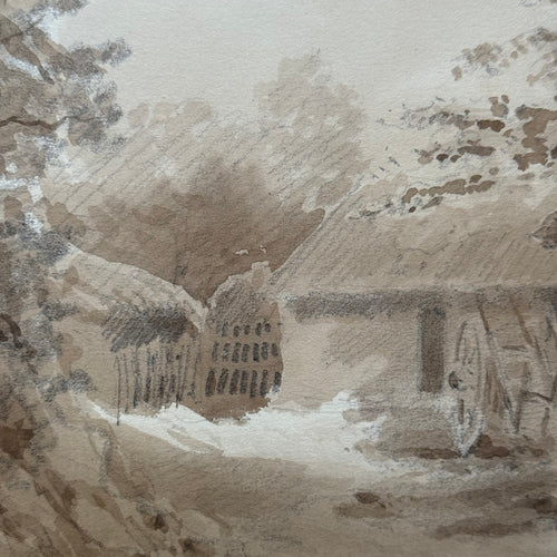 19th Century French Monochromatic Watercolor Painting by Alphonse Baril (#48)
