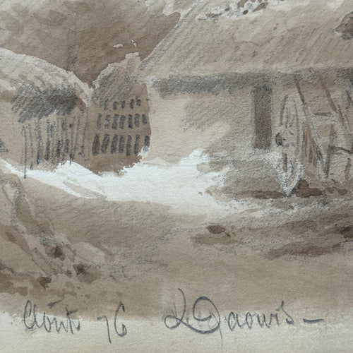 19th Century French Monochromatic Watercolor Painting by Alphonse Baril (#48)