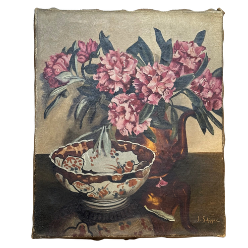 Mid 20th Century Dutch Azalea Floral Still Life Painting