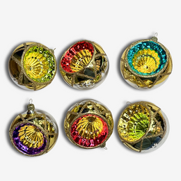 Set of 6 Red & Gold Reflector Ornaments