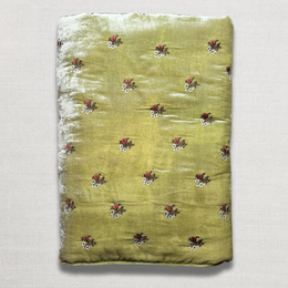 Flower Bud Embroidered Silk Velvet Throw in Apple Green