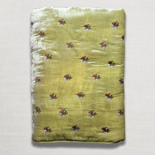 Flower Bud Embroidered Silk Velvet Throw in Apple Green