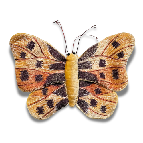 Original Silk Velvet Embroidered Butterfly in Corn Yellow