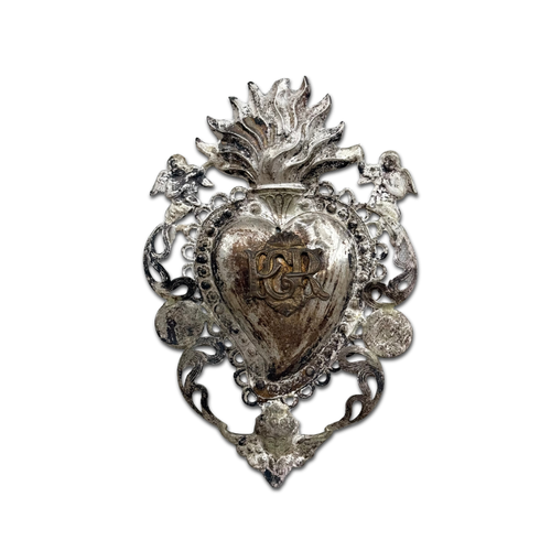 19th-century Italian Ex-Voto Sacred Silver Heart (No. 108)