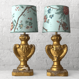 6.5" H Antique French Paper Custom Drum Lampshade Pair #A19