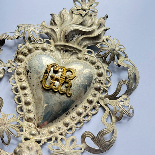19th-century Italian Ex-Voto Sacred Silver Heart (#8)
