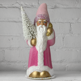 Papier-Mâché Beaded Santa in Faded Rose