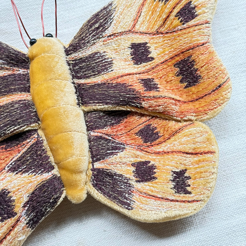 Original Silk Velvet Embroidered Butterfly in Corn Yellow