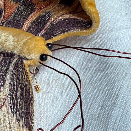 Original Silk Velvet Embroidered Butterfly in Corn Yellow