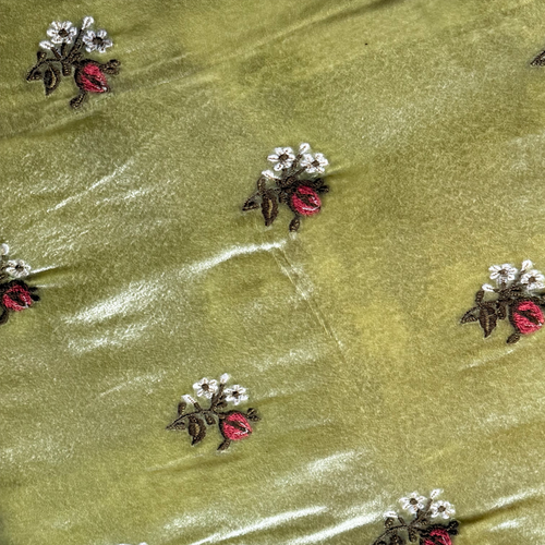 Flower Bud Embroidered Silk Velvet Throw in Apple Green