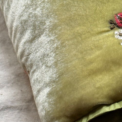Flower Bud Embroidered Silk Velvet Throw in Apple Green