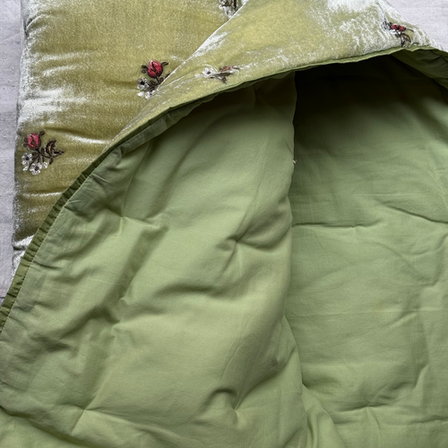 Flower Bud Embroidered Silk Velvet Throw in Apple Green