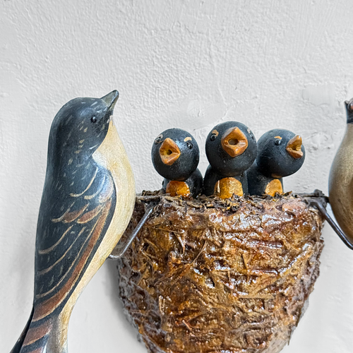 Vintage Black Forest Carved Birds Nest (#12-07)