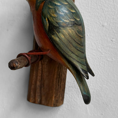 Early 20th-century Black Forest Carved Kingfisher Bird with Fish (BF-607)