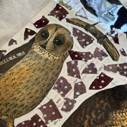 One-of-a-Kind Collaged Birds and Owls Mat (#8)