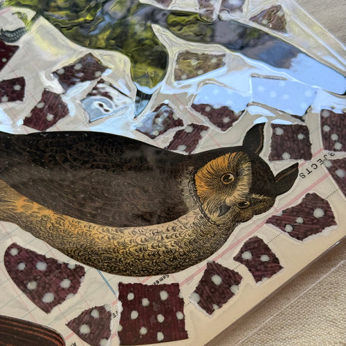 One-of-a-Kind Collaged Birds and Owls Mat (#8)