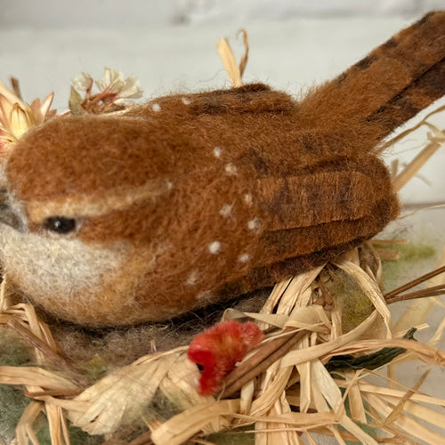 Needle Felted Carolina Wren in a Pot