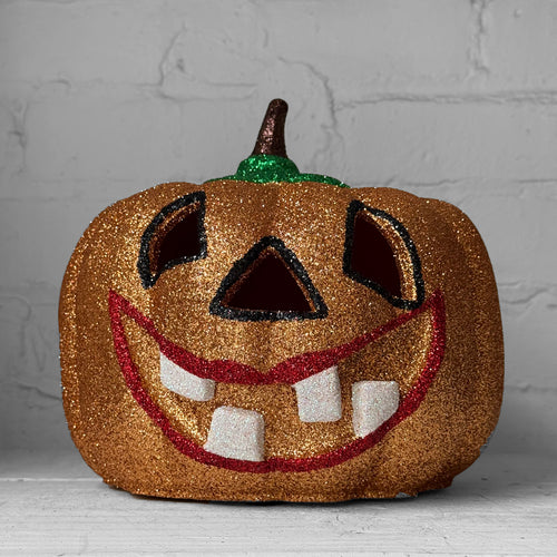 Ino Schaller Glitter Jack-O'-Lantern Pumpkin in Gold with Raised Teeth